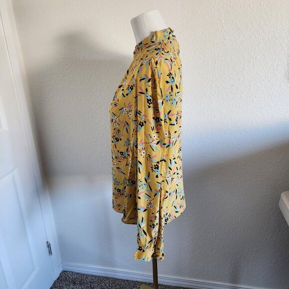 Maeve Anthropologie Meadowsweet Blouse Sz 6 Yellow Floral Keyhole Neck Feminine - Picture 2 of 6